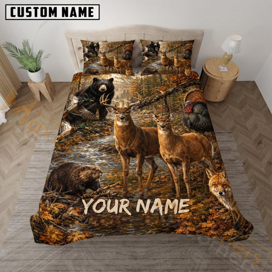 Maxcorners Deer Hunting Rustic Forest Wildlife Custom Name 3D Bedding Set