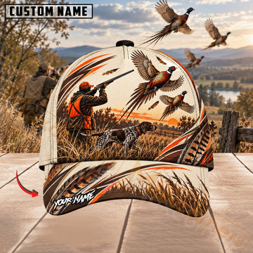 Maxcorners Upland Bird Hunting Orange Hunter & Flying Pheasants Personalized Name 3D Cap