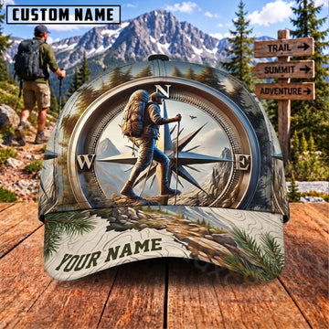 Maxcorners Hiking Compass Backpacker Mountain Adventure Personalized Name 3D Cap