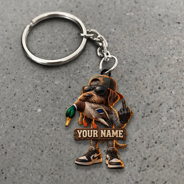 Maxcorners Duck Hunting Deutsch Drahthaar Duck Retriever Mascot Custom Name Gift 2D Flat Acrylic Ornament, Keychain
