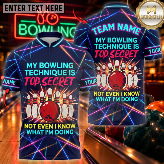 Maxcorners Bowling My Bowling Technique Is Top Secret Funny Quote Personalized Name 3D Unisex Shirt