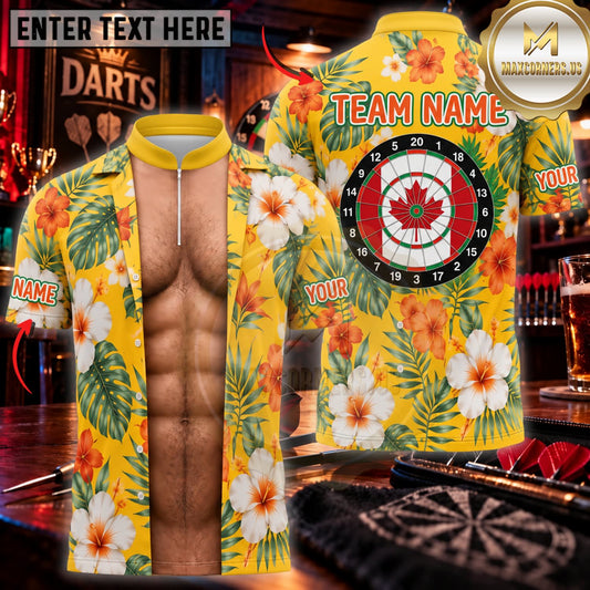 Maxcorners Darts Funny Hawaiian Floral Shirt Canadian Maple Leaf Dartboard Personalized Name 3D Unisex Shirt