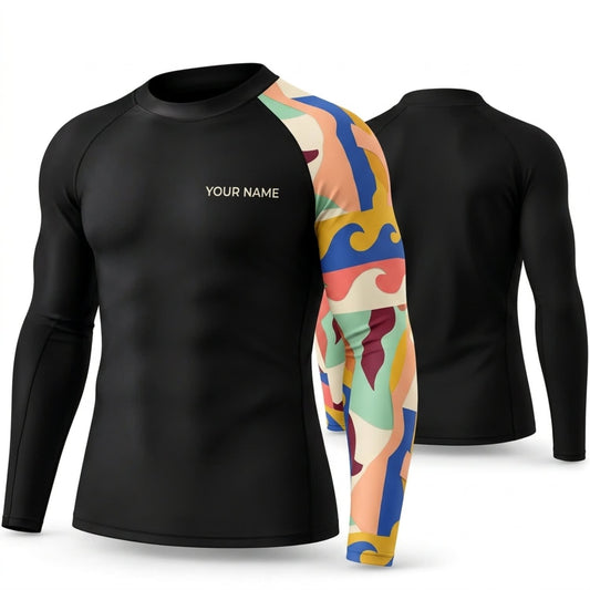 Maxcorners Personalized Abstract Art Black Shirt with Pastel Orange Blue Sleeve 3D All Over Printed Shirts, Best Gifts for Art Lovers