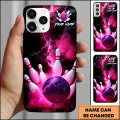 Maxcorners Bowling Pink Lightning Ball Pins Personalized Name Phone Case