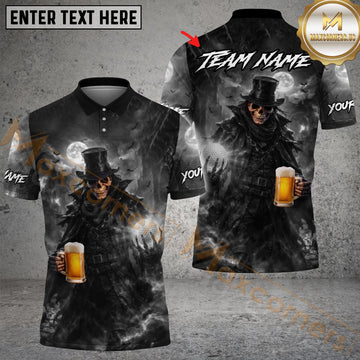 Maxcorners Golf Beer Dark Gentleman Skull Personalized Name, Team Name 3D Shirt (6 Colors)