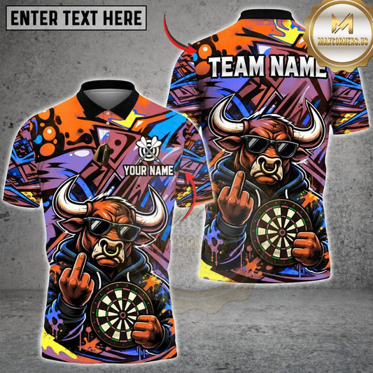 Maxcorners Darts Cool Bull Sunglasses Middle Finger Target Board Graffiti Artwork Multicolor Customized Name, Team Name 3D Shirts