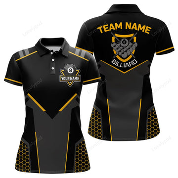 Maxcorners Personalized Style Black Yellow 8 Ball Billiard 3D Polo Shirts For Women
