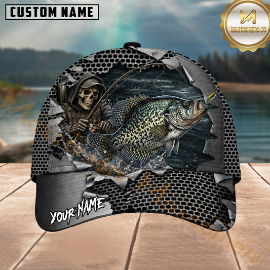 Maxcorners Fishing Skull Angler Torn Metal Personalized 3D Cap
