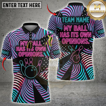 Maxcorners Bowling Retro Neon My Ball Has Its Own Opinions Personalized Name 3D Unisex Shirt