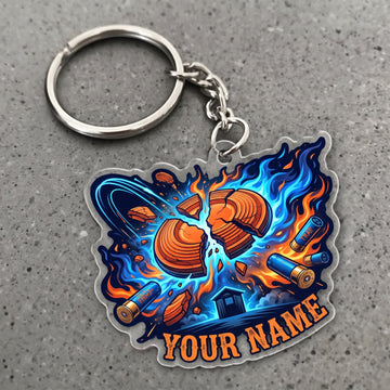 Maxcorners Clay Shooting Blue Flame Clay Target And Shotgun Customized Name 3D Keychain And Ornament