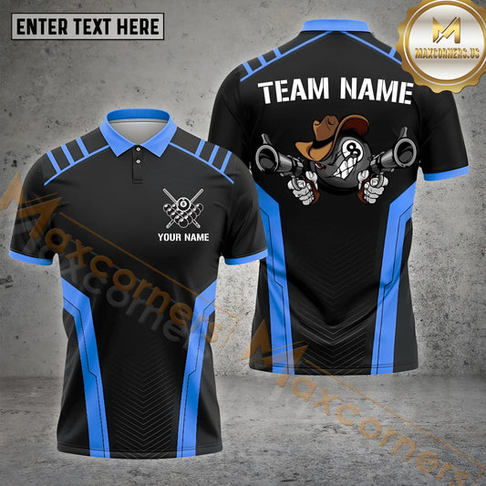 Maxcorners Billiards 8 Ball Gang Multicolor Options Personalized Name, Team Name 3D Polo Shirt (4 Colors)