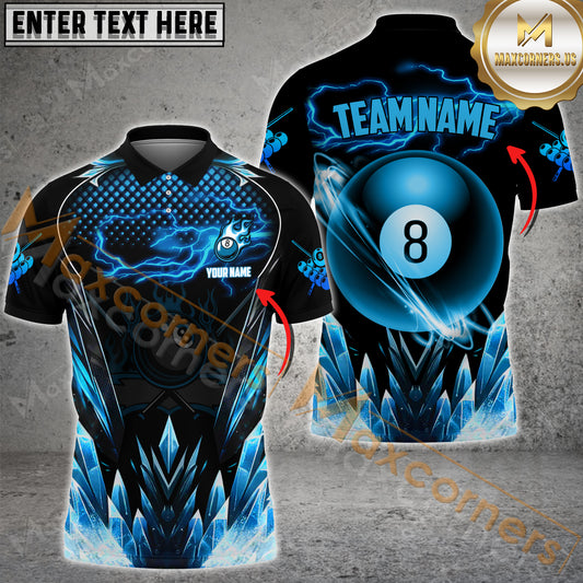 Maxcorners Billiards 8 Ball Premium Icy Pattern Multicolor Options Personalized Name, Team Name 3D Polo Shirt (4 Colors)