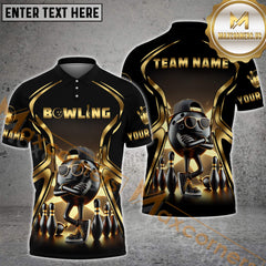 Maxcorner Bowling Ball & Pins Premium Golden Multicolor Option Customized Name 3D Shirt (6 Colors)