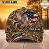 Maxcorners Hunting Wildlife Woodland Camo Torn American Flag Personalized Name 3D Cap