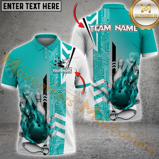 Maxcorners Bowling Fire Effect Multicolor Option Customized Name, Team Name 3D Shirt (4 Colors)