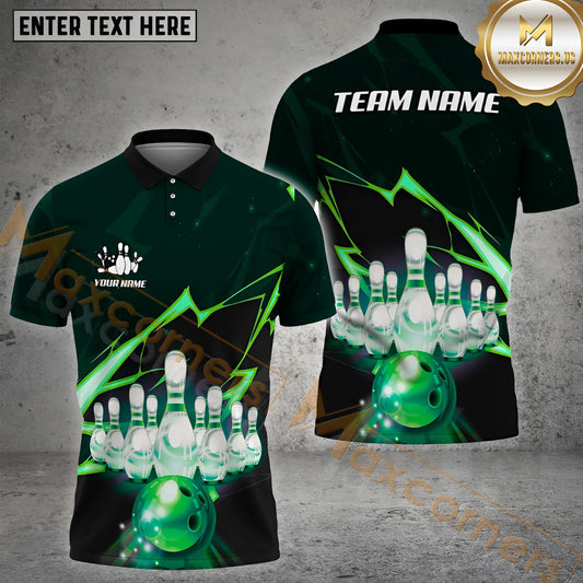 Maxcorners Bowling Light Artwork Multicolor Option Customized Name, Team Name 3D Shirt (4 Colors)
