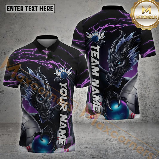 Maxcorners  Bowling Ball Lightning Thunder Dragon Pattern Multicolor Options Personalized Name, Team Name 3D Shirt (4 Colors)