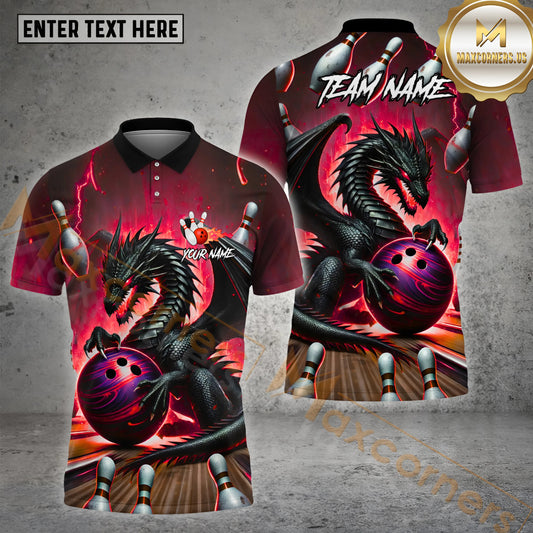 Maxcorners  Bowling Ball Lightning Thunder Dragon Pattern Multicolor Options Personalized Name, Team Name 3D Shirt (4 Colors)
