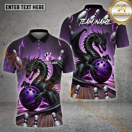 Maxcorners  Bowling Ball Lightning Thunder Dragon Pattern Multicolor Options Personalized Name, Team Name 3D Shirt (4 Colors)