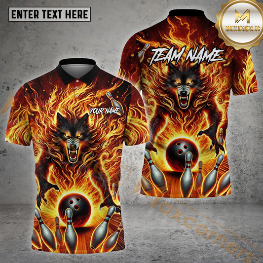 Maxcorners  Bowling Ball Wolf Fire Pattern Multicolor Options Personalized Name, Team Name 3D Shirt (4 Colors)
