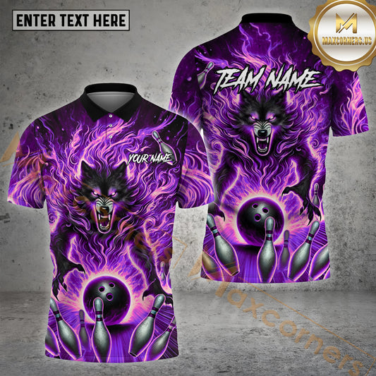Maxcorners  Bowling Ball Wolf Fire Pattern Multicolor Options Personalized Name, Team Name 3D Shirt (4 Colors)
