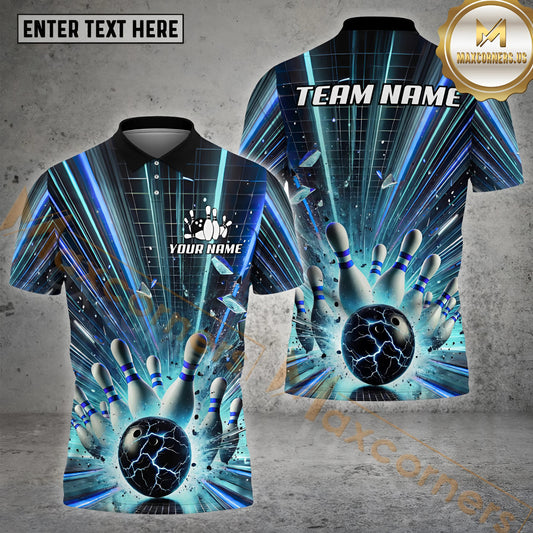 Maxcorners Bowling & Pins Lightning Strike Bowling Jersey Multicolor Options Personalized Name, Team Name 3D Shirt (4 Colors)