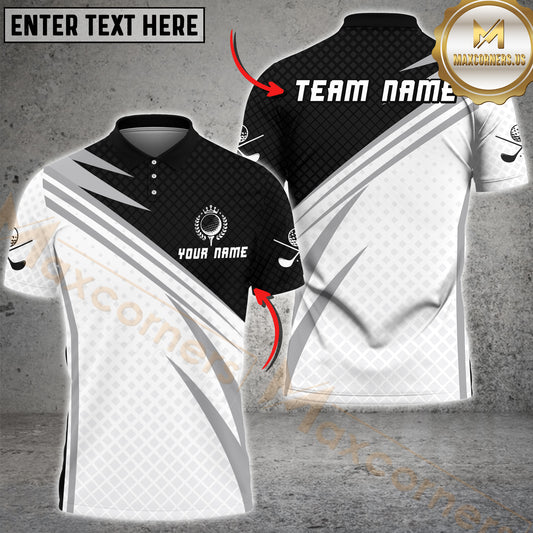 Maxcorners Golf Rhombus Pattern Premium Multicolor Option Customized Name, Team Name 3D Polo Shirt (6 Colors)