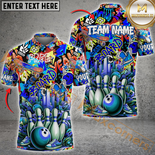 Maxcorners Graffiti Pattern Bowling Jersey Multicolor Options Personalized Name, Team Name 3D Shirt (4 Colors)