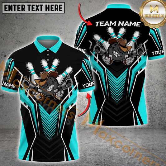 Maxcorners Funny Gun Pattern Bowling Game Jersey Multicolor Options Personalized Name, Team Name 3D Shirt (4 Colors)