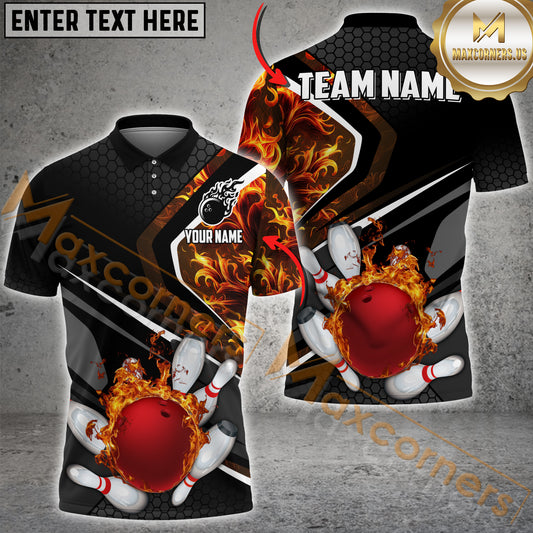 Maxcorners Flame Pattern Bowling Jersey Multicolor Options Personalized Name, Team Name 3D Shirt (4 Colors)