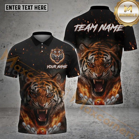 Maxcorners Flame Tiger Bowling Jersey Multicolor Options Personalized Name, Team Name 3D Shirt (4 Colors)