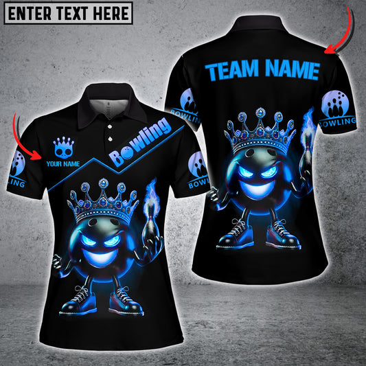 Maxcorners Bowling & Pins Flame Pins And King Bowling Ball Pattern Multicolor Option Customized Name, Team Name 3D Polo Shirt For Women (4 Colors)