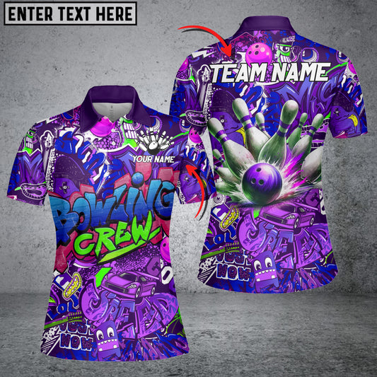 Maxcorner Bowling Ball & Pins Graffiti Bowling Crew Multicolor Option Customized Name 3D Shirt For Women (4 Colors)