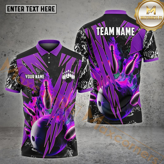 Maxcorners Fireball Pattern Bowling Jersey Multicolor Options Personalized Name, Team Name 3D Shirt (4 Colors)