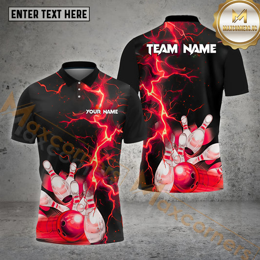 Maxcorners Lightning Thunder Pattern Bowling Jersey Multicolor Options Personalized Name, Team Name 3D Shirt (4 Colors)
