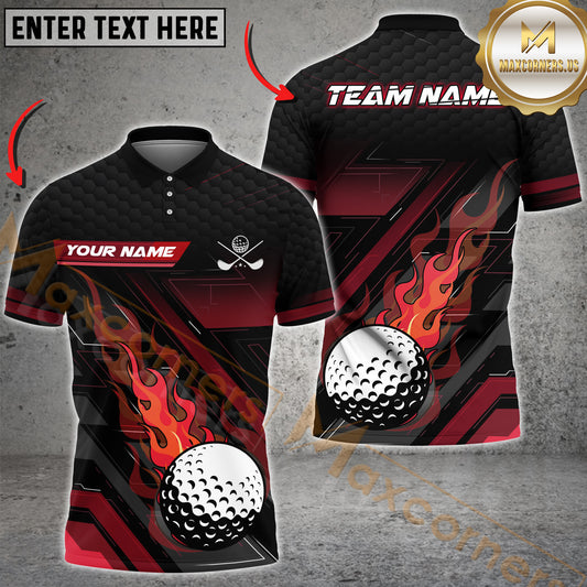 Maxcorners Flame Golf Ball Golf Texure Sport Jersey Pattern  Multicolor Options Personalized Name, Team Name 3D Shirt (4 Colors)