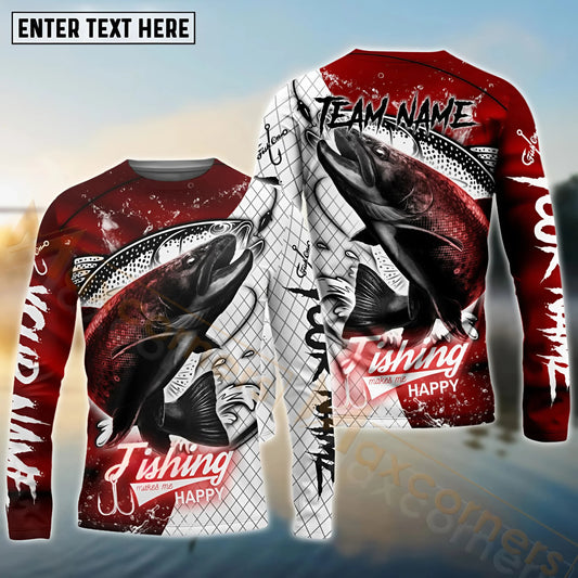 Maxcorners Trout Fishing Dark Red Skin Pattern Sport Custom Name & Team Name 3D Shirts