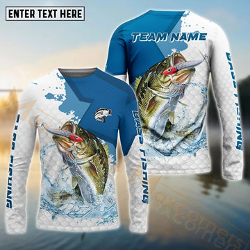 Maxcorners Bass Fishing White Fin Blue Paint Pattern Sport Custom Name & Team Name 3D Shirts