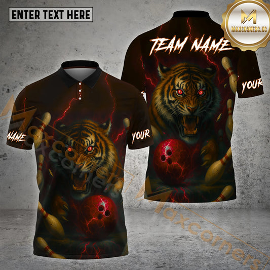 Maxcorners Bowling Tiger Thunder Pattern Multicolor Options Personalized Name, Team Name 3D Shirt (4 Colors)