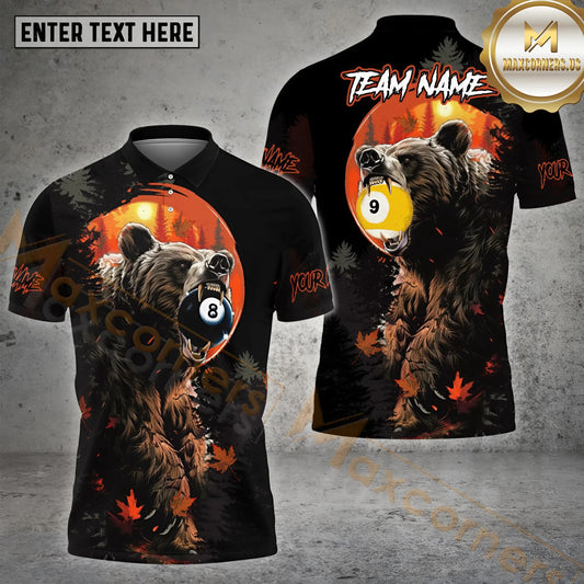 Maxcorners 8 Ball & 9 Ball Bear Forest Billiard Jersey Multicolor Options Personalized Name, Team Name 3D Shirt (4 Colors)