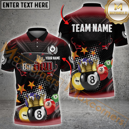 Maxcorners Billiards Star King Multicolor Options Personalized Name, Team Name 3D Shirt (4 Colors)