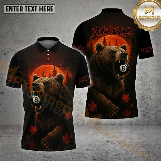 Maxcorners Billiard Wilderness 8 Ball Bear Multicolor Options Personalized Name, Team Name 3D Shirt (4 Colors)