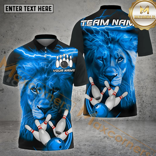 Maxcorners Lion Bowling Ball & Pins With Lightning & Power Ball Multicolor Options Personalized Name, Team Name 3D Shirt (4 Colors)