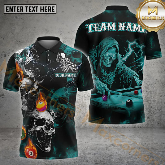 Maxcorners Billiards Grim Reaper Skull Storm Multicolor Options Personalized Name, Team Name 3D Shirt (4 Colors)