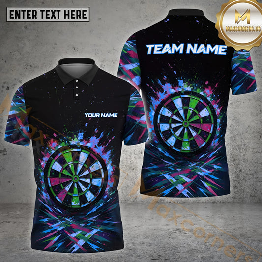 Maxcorners Darts Shirt Neon Splash Rainbow Target Multicolor Options Personalized Name, Team Name 3D Shirt (4 Colors)