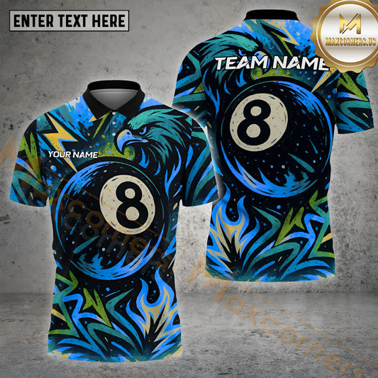 Maxcorners Billiards Shirt Colorful Flame Eagle 8 Ball Multicolor Options Personalized Name, Team Name 3D Shirt (4 Colors)