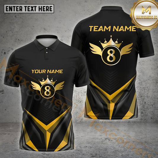 Maxcorners Billiards Shirt Royal Crown Gold 8 Ball Multicolor Options Personalized Name, Team Name 3D Shirt (4 Colors)