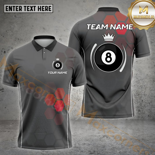 Maxcorners Billiards Shirt Crowned 8 Ball Honeycomb Pattern Multicolor Options Personalized Name, Team Name 3D Shirt (4 Colors)