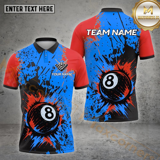 Maxcorners Billiards Shirt Exploding 8 Ball Splash Paint Multicolor Options Personalized Name, Team Name 3D Shirt (4 Colors)