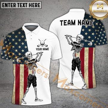 Maxcorners Skeleton Golf Flag Options Personalized Name, Team Name 3D Shirt